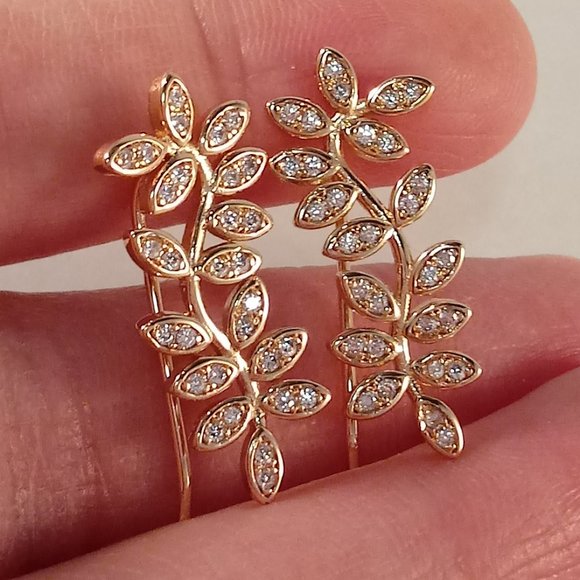 18K Yellow Gold Filled Diamond Zircon Leaf Branch Drop Earrings Gorgeous Gift - Picture 2 of 4